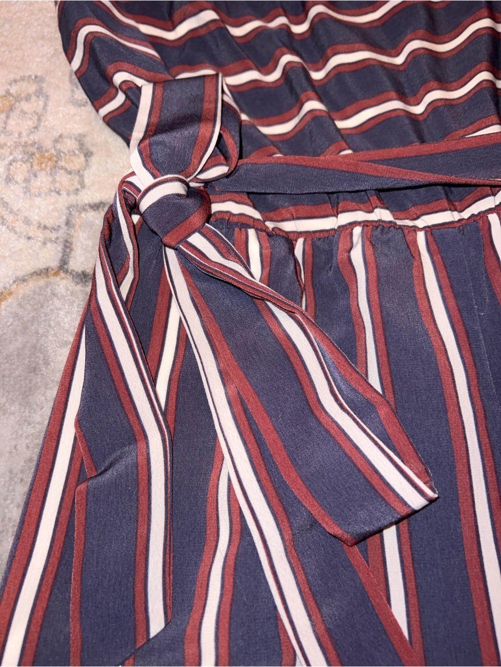 Express Navy Wide-Leg Jumpsuit with Red & White Stripes - Picture 3 of 5
